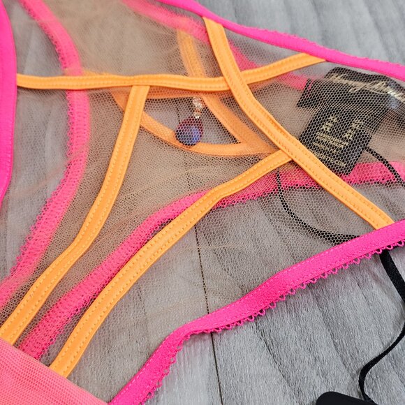 Honey Birdette Saskia Thong in Neon Pink and Mango Size XL - Picture 4 of 5